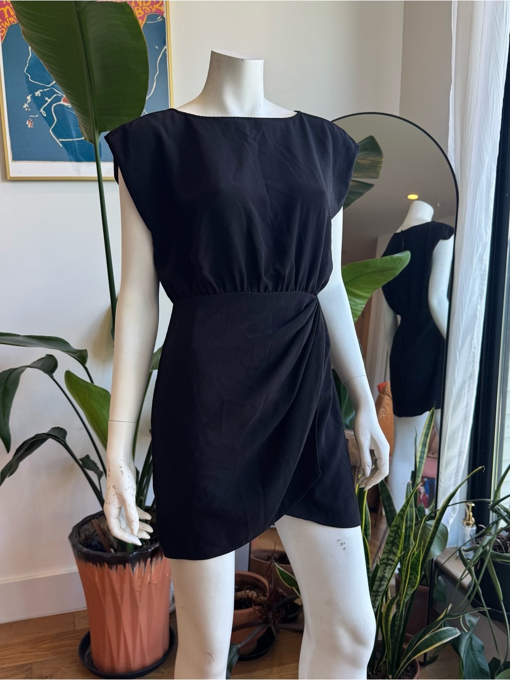 The Kooples Black Asymmetric Drape Mini Dress